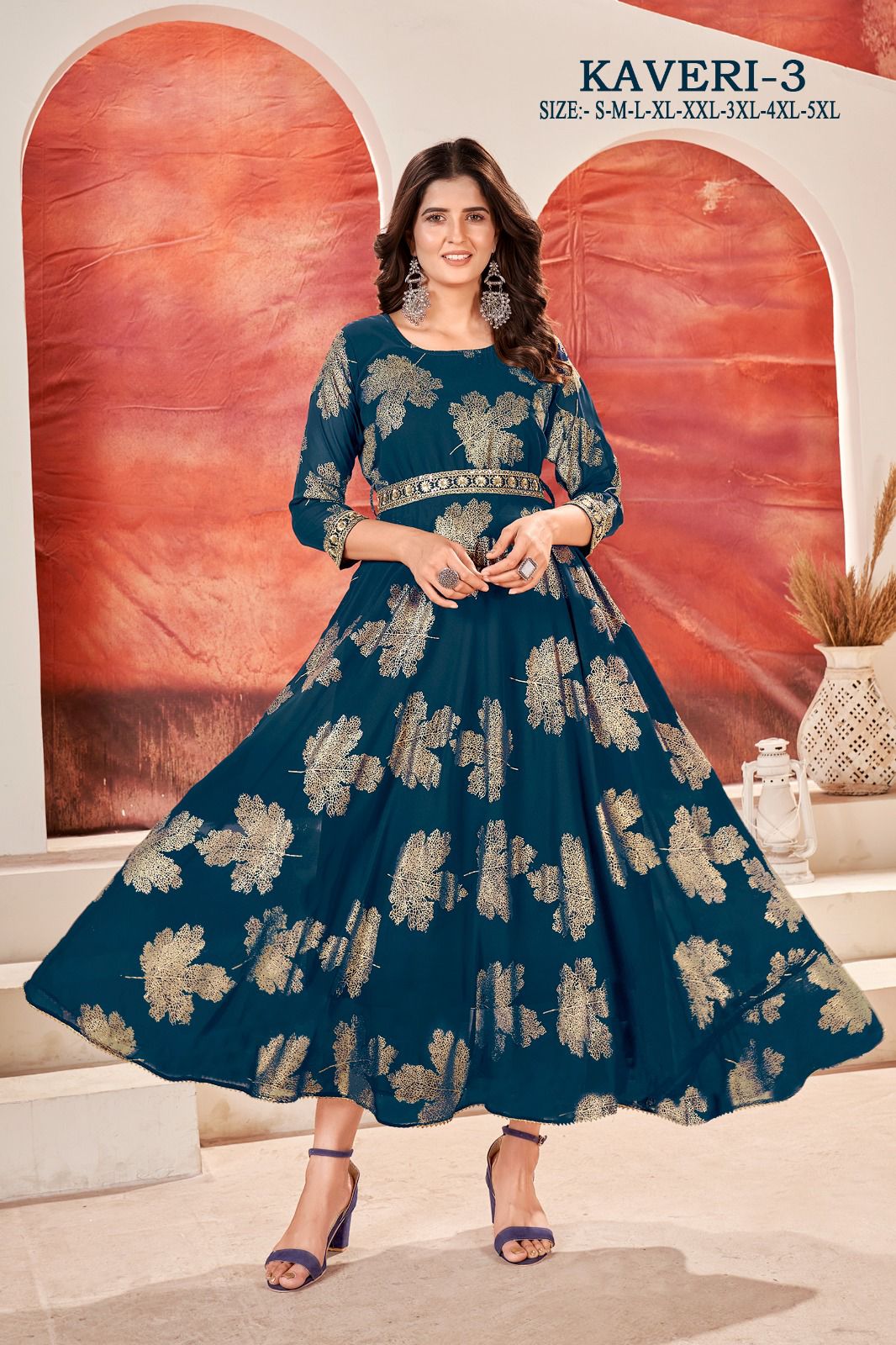 Kaveri 3 Gold Printed Georgette Anarkali Kurtis Wholesale Market In Surat